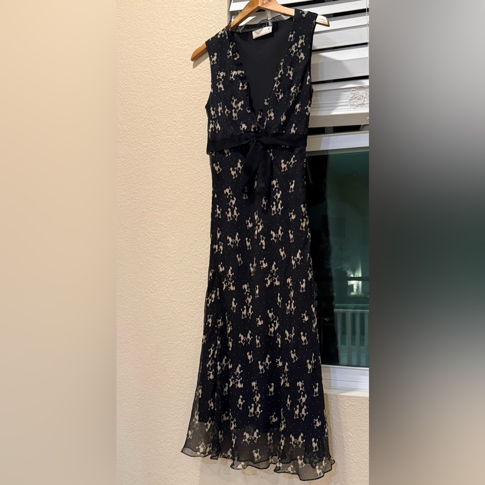 Ronit Zilkha Silk Vintage Bias Cut V-neck  dress with a Poodle motif print